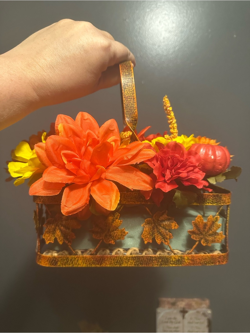 Autumn Floral Handheld Basket - Orange & Red Fall Accent